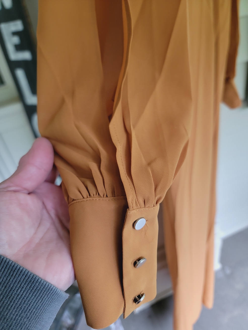 Nasty Gal Split Decision Plunging Mustard Color Poly Crepe Jumpsuit Open Sleeve - Picture 10 of 16